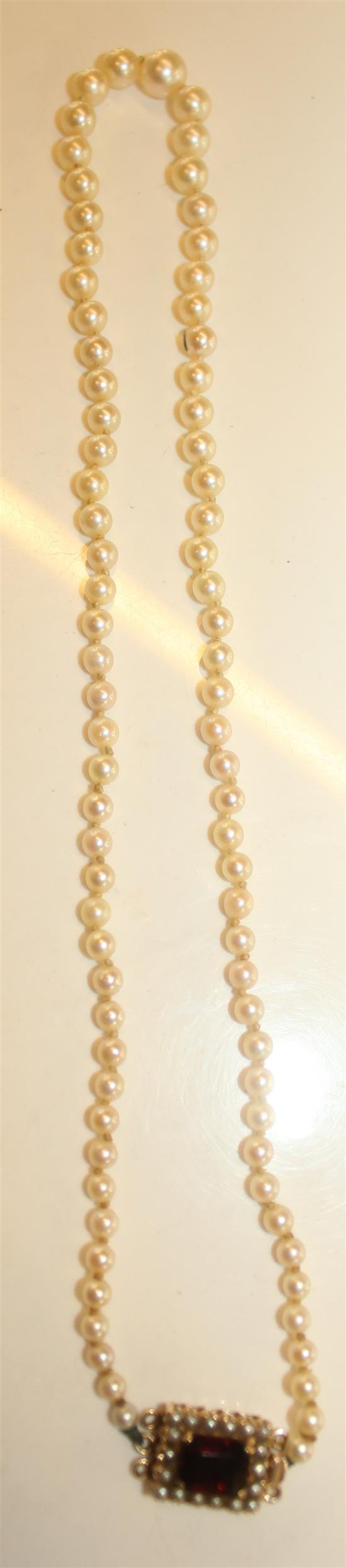 Double row of cultured pearls with turquoise and pearl clasp
